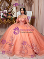 Oragne Tulle Off the Shoulder Appliques Quinceanera Dress