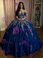 Navy Blue Tulle Appliques Quinceanera Dress