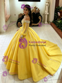 Yellow Tulle Long Sleeve Sequins Quinceanera Dress