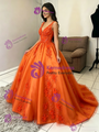Oragne Tulle V-neck Appliques Quinceanera Dress