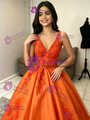 Oragne Tulle V-neck Appliques Quinceanera Dress