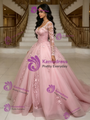 Pink Tulle Long Sleeve Appliques Quinceanera Dress