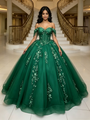 Green Tulle Off the Shoulder Appliques Quinceanera Dress