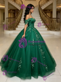 Green Tulle Off the Shoulder Appliques Quinceanera Dress