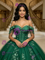 Green Tulle Off the Shoulder Appliques Quinceanera Dress