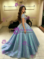 Blue Square Neck Puff Sleeve Quinceanera Dress