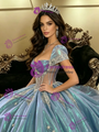 Blue Square Neck Puff Sleeve Quinceanera Dress