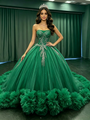 Green Tulle Strapless Appliques Quinceanera Dress