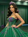 Green Tulle Strapless Appliques Quinceanera Dress