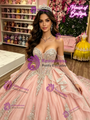 Pink Tulle  Long Sleeve Appliques Quinceanera Dress