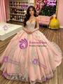 Pink Tulle  Long Sleeve Appliques Quinceanera Dress