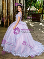 Purple Tulle Puff Sleeve Appliques Quinceanera Dress