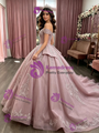 Pink Tulle Off the Shoulder Appliques Quinceanera Dress