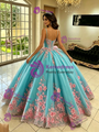 Blue Tulle Spaghetti Straps 3D Flower Quinceanera Dress