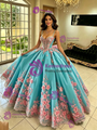 Blue Tulle Spaghetti Straps 3D Flower Quinceanera Dress