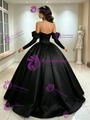 Black Satin Long Sleeve Quinceanera Dress