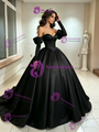 Black Satin Long Sleeve Quinceanera Dress