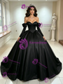 Black Satin Long Sleeve Quinceanera Dress