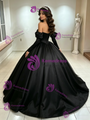 Black Satin Long Sleeve Quinceanera Dress
