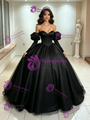 Black Satin Long Sleeve Quinceanera Dress