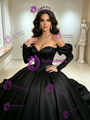 Black Satin Long Sleeve Quinceanera Dress