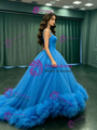 Ball Gown Blue Tulle Straps Quinceanera Dress
