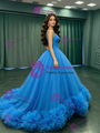 Ball Gown Blue Tulle Straps Quinceanera Dress