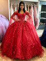 Red Tulle Appliques Straps Quinceanera Dress