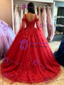 Red Tulle Appliques Straps Quinceanera Dress