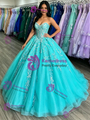 Blue Tulle Strapless Appliques Quinceanera Dress
