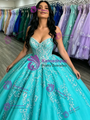 Blue Tulle Strapless Appliques Quinceanera Dress