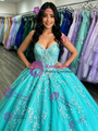 Blue Tulle Strapless Appliques Quinceanera Dress