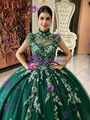 Green Tulle Appliques Quinceanera Dress