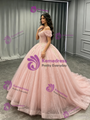 Pink Tulle Sequins Straps Appliques Quinceanera Dress