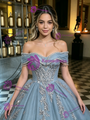 Blue Tulle Off the Shoulder Appliques Quinceanera Dress