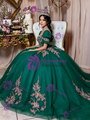 Green Tulle Short Sleeve Appliques Quinceanera Dress