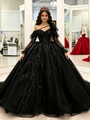 Black Tulle Long Sleeve Sequins Quinceanera Dress