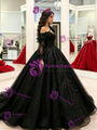 Black Tulle Long Sleeve Sequins Quinceanera Dress