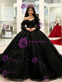 Black Tulle Long Sleeve Sequins Quinceanera Dress