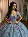 Blue Tulle Straps Appliques Quinceanera Dress