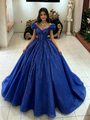 Blue Sequins Off the Shoulder Quinceanera Dress