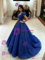 Blue Sequins Off the Shoulder Quinceanera Dress