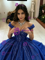 Blue Sequins Off the Shoulder Quinceanera Dress