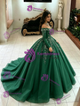 Green Tulle Long Sleeve Appliques Quinceanera Dress