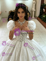 White Puff Sleeve Tulle Quinceanera Dress