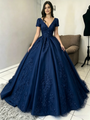Navy Blue Tulle Off the Shoulder Appliques Quinceanera Dress