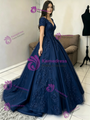 Navy Blue Tulle Off the Shoulder Appliques Quinceanera Dress
