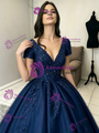 Navy Blue Tulle Off the Shoulder Appliques Quinceanera Dress