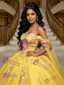 Yellow Tulle Off the Shoulder Appliques Quinceanera Dress