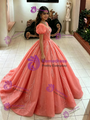 Watermelon Tulle Puff Sleeve Quinceanera Dress